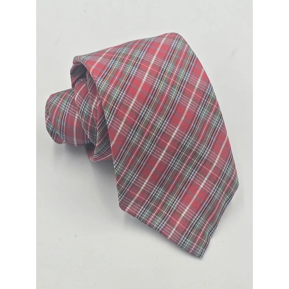 Hathaway Dillards Mens Silk Necktie Red Plaid Check Classic Formal Accessory